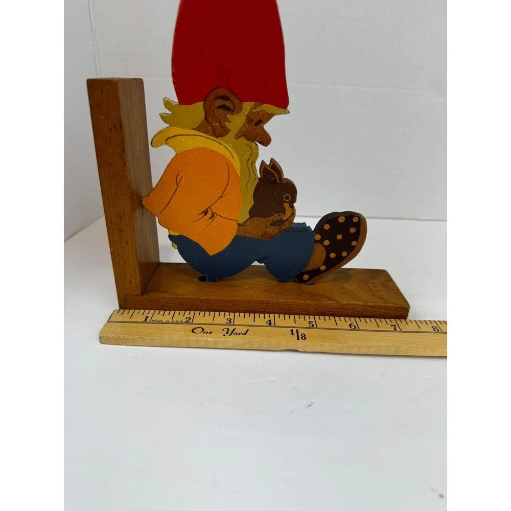 Vintage Wooden Gnome Bookend Hand Painted Elf Nursery Decor Whimsigoth Fairycore